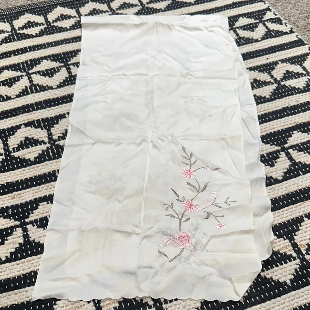 Vintage Floral Embroidered silk Scarf